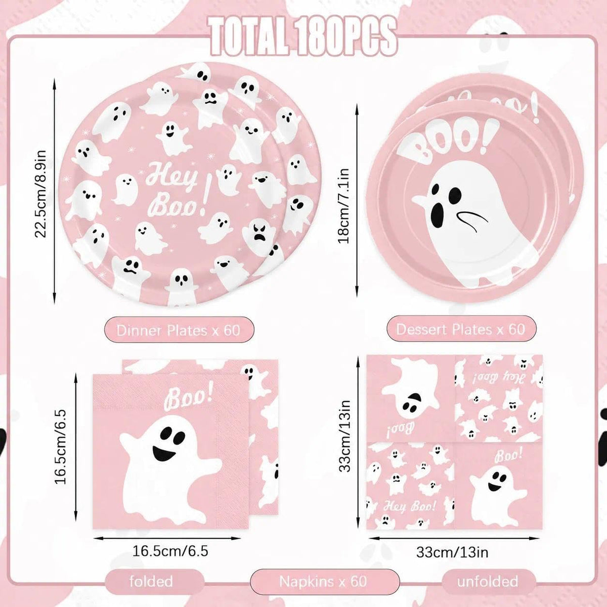 yunhuatdm 180 piece cute ghost Halloween plates and napkins set, black and white - view 11