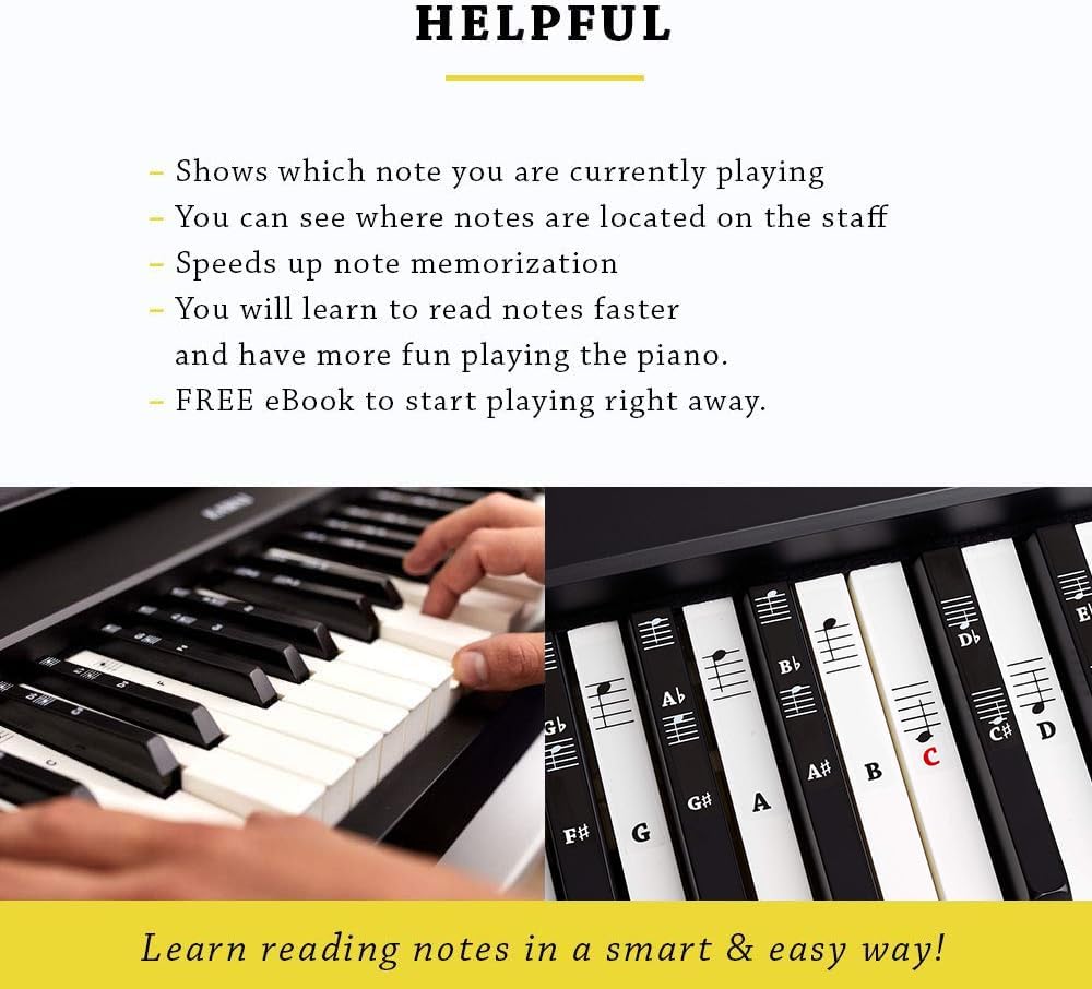 Belfort removable piano keyboard stickers with CDEFGAB note labels and beginner piano book - view 3