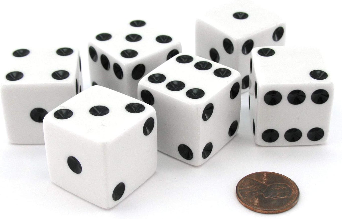 Set of 6 D6 25mm Large Opaque Jumbo Dice