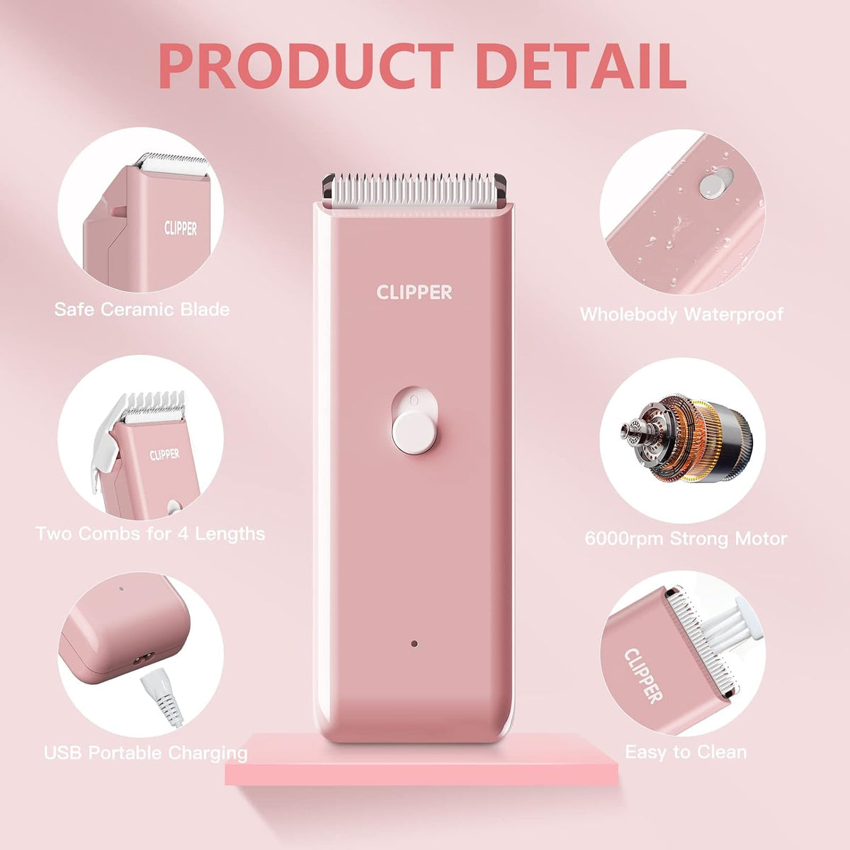 Professional Household Waterproof Low Noise Pet Hair Clippers - Ap005-pink - image 2