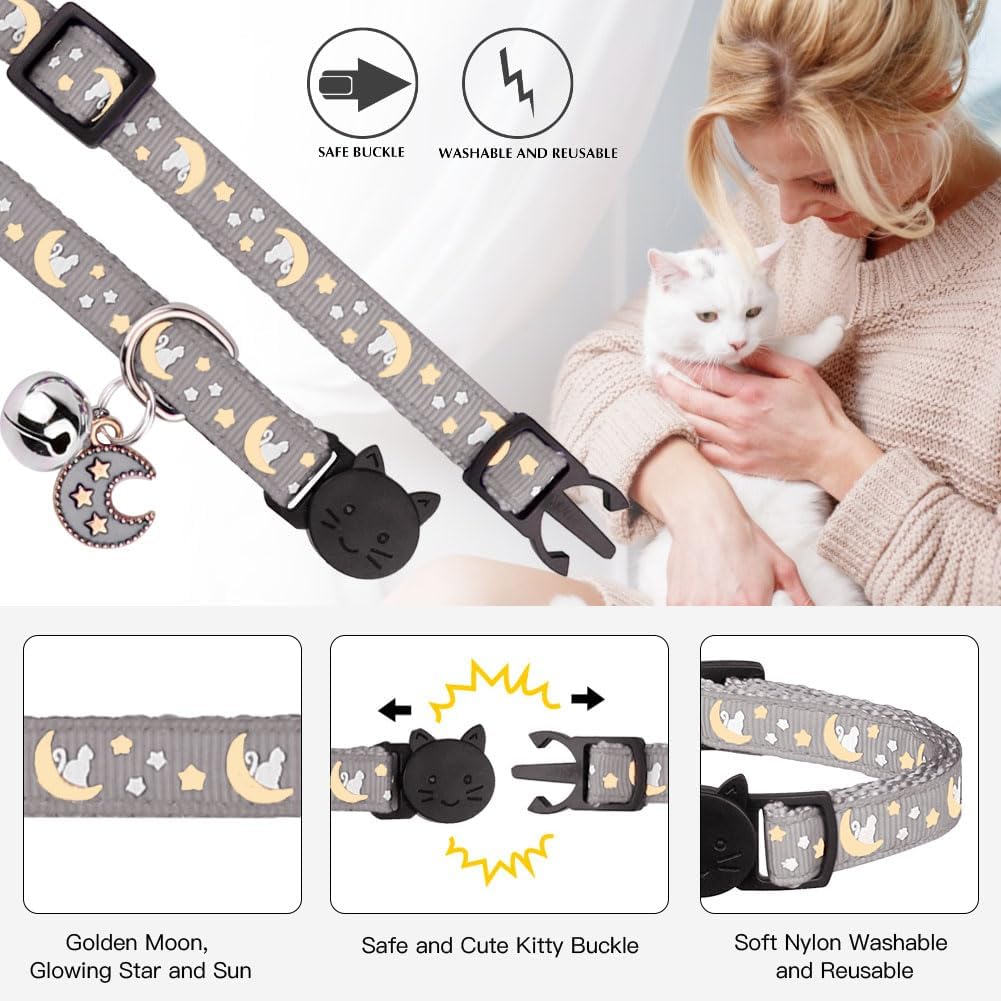 Baeuppit 2Pcs Breakaway Cats Collars Cat Collars for Boy & Girl Cats - 7.0-10.7'' / Black+Gray - image 2