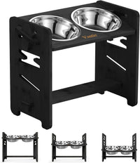 Elevated Dog Bowls, Raised Dog Bowl Stand Adjustable Small - Black / Medium / Without Mat