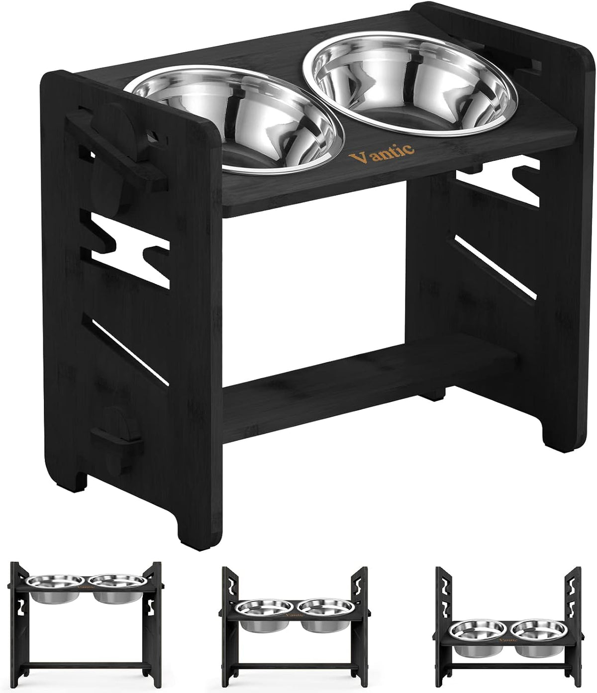Elevated Dog Bowls, Raised Dog Bowl Stand Adjustable Small - Black / Medium / Without Mat