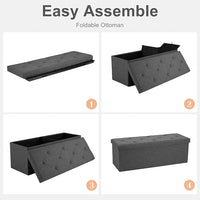 Sweetcrispy 43in Foldable Storage Ottoman Bench, Foot Rest Stool Storage Chest with Padded Seat, End of Bed Bedroom Bench for Living Room, Support 660lbs, Dawn Grey