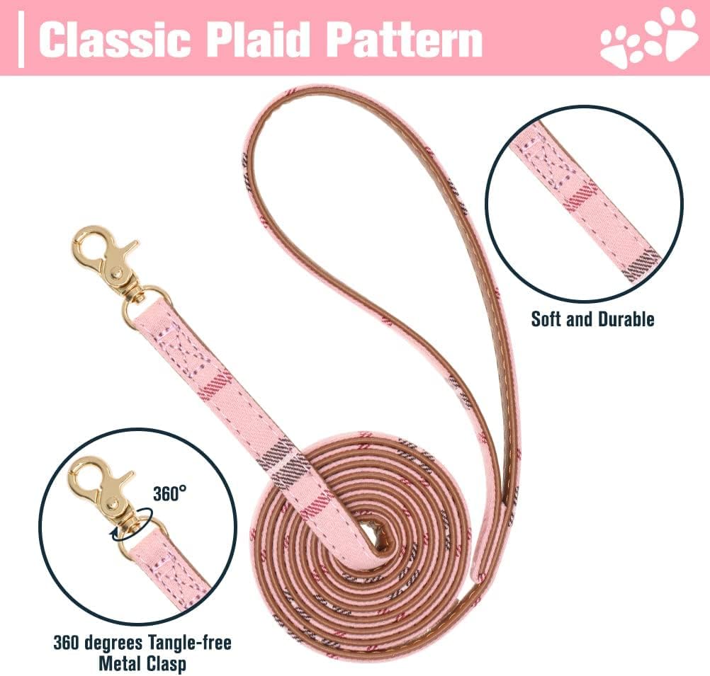 Dog Collar and Leash Set - Embroidery Floral Dog Bow Tie and Bandana Collar with Bell, Cute Flower - Pink / X-Small - image 3