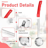 16 Pcs Portion Control Serving Spoons, Restaurant Measuring Serving Ladle Utensils, Portion Control Slotted Scoops for Weight Loss, Solid and Perforated Scoops(Red,2 oz)