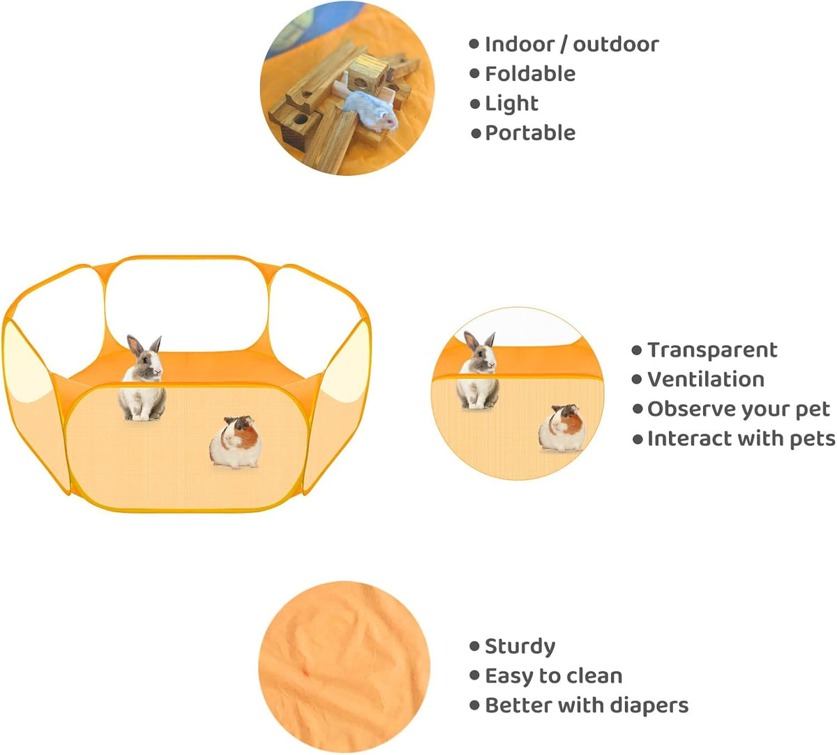 Small Animal Playpen, Pop-Up Portable Play Yard for Guinea Pigs - Orange - image 2