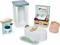 Tender Leaf Toys wooden dollhouse furniture nursery set with cot, high chair, pram and baby - view 2
