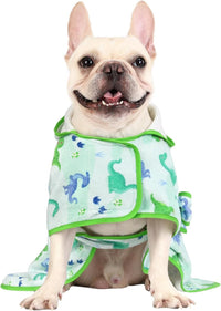 HDE Hooded Dog Bathrobe Quick Dry Towel Wrap for After Bath White - Small / Cute Dinosaurs - image 4