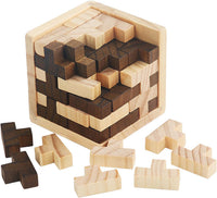 Wooden Brain Teaser Puzzles Cube Stocking Stuffers Wooden Puzzles - Brown and Natural