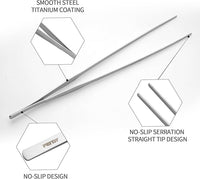 Aquarium Tweezers Extra Long 15 inches Feed Tong clamps - FEITA Straight and Curved Stainless Steel 38cm Tweezers Set for Fish Tank Plants Aquascape Tools & Reptile Feeding Tongs - Sliver 2Pcs