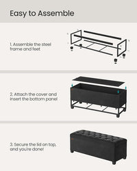 SONGMICS Velvet Storage Ottoman Bench, Foot Rest with Legs, 15.7 x 43 x 15.7 Inches, End of Bed Bench, Storage Chest, Load up to 660 lb, for Living Room, Bedroom, Entryway, Ink Black ULSF089B02