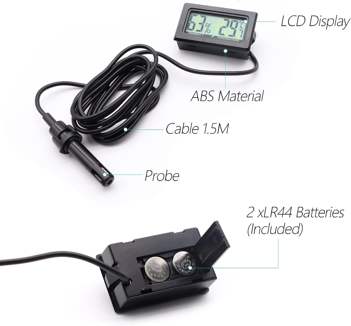 Digital Probe Thermometer Hygrometer for Reptiles - Black - image 3