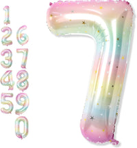 40'' Purple K-pop Number 5 Balloon for Girl 5th Birthday Party - Stars Rainbow / Number 7 - XXL