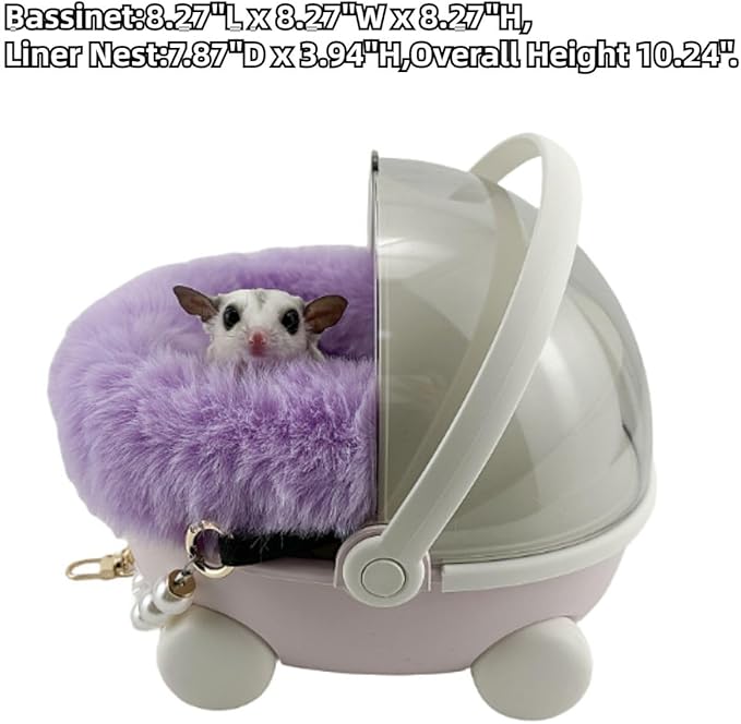 Sugar Glider Carrier Cage with Warm Nest, Cushion, Mat and Safe Lock, Portable Cages with Chain, Small Animals Travel Carrier Plastic Breathable Outgoing Box for Hamsters (Orange)