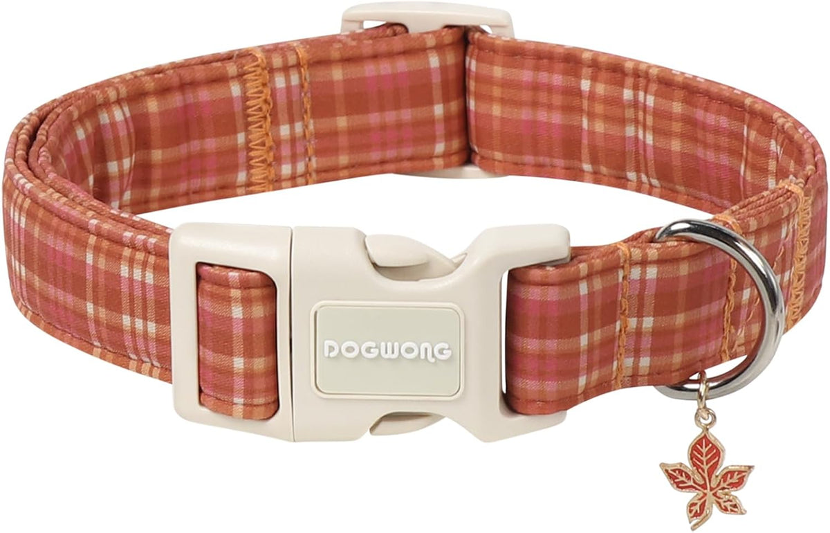 Fall Pumpkin Dog Collar - Design Fall Holiday Dog Collars Adjustable Halloween Pumpkin Sunflower - XS / Pink Brown Plaid