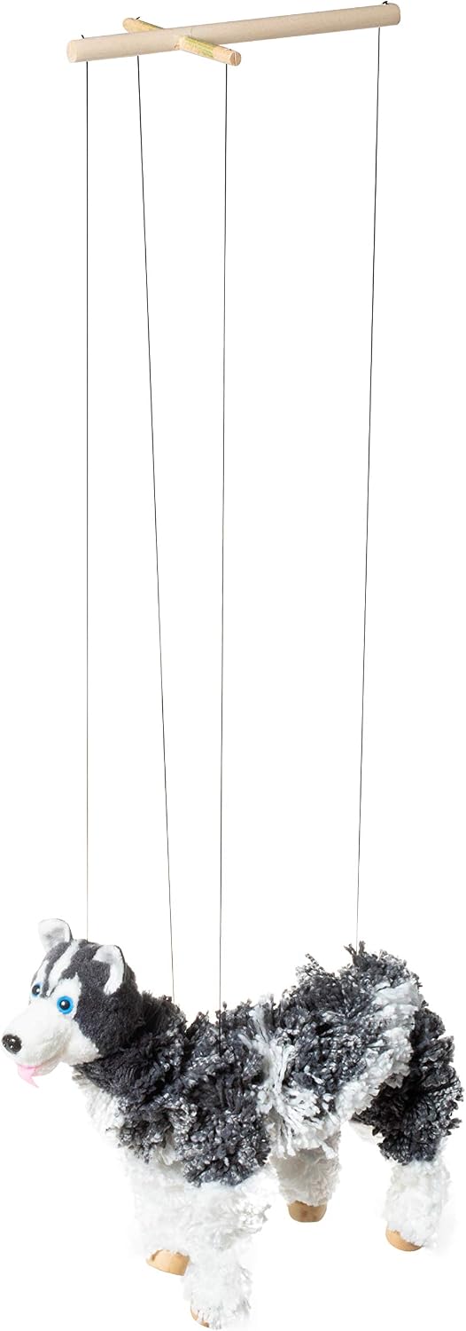 Artisan Owl black Siberian husky marionette puppet with yarn body and wooden feet - view 4