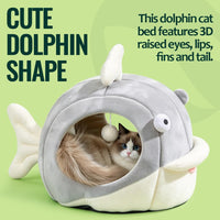Cat Beds for Indoor Cats-Rabbit-Shaped Cat Cave Bed with Hanging Toy - Dolphin Gray / Dolphin / M - image 3