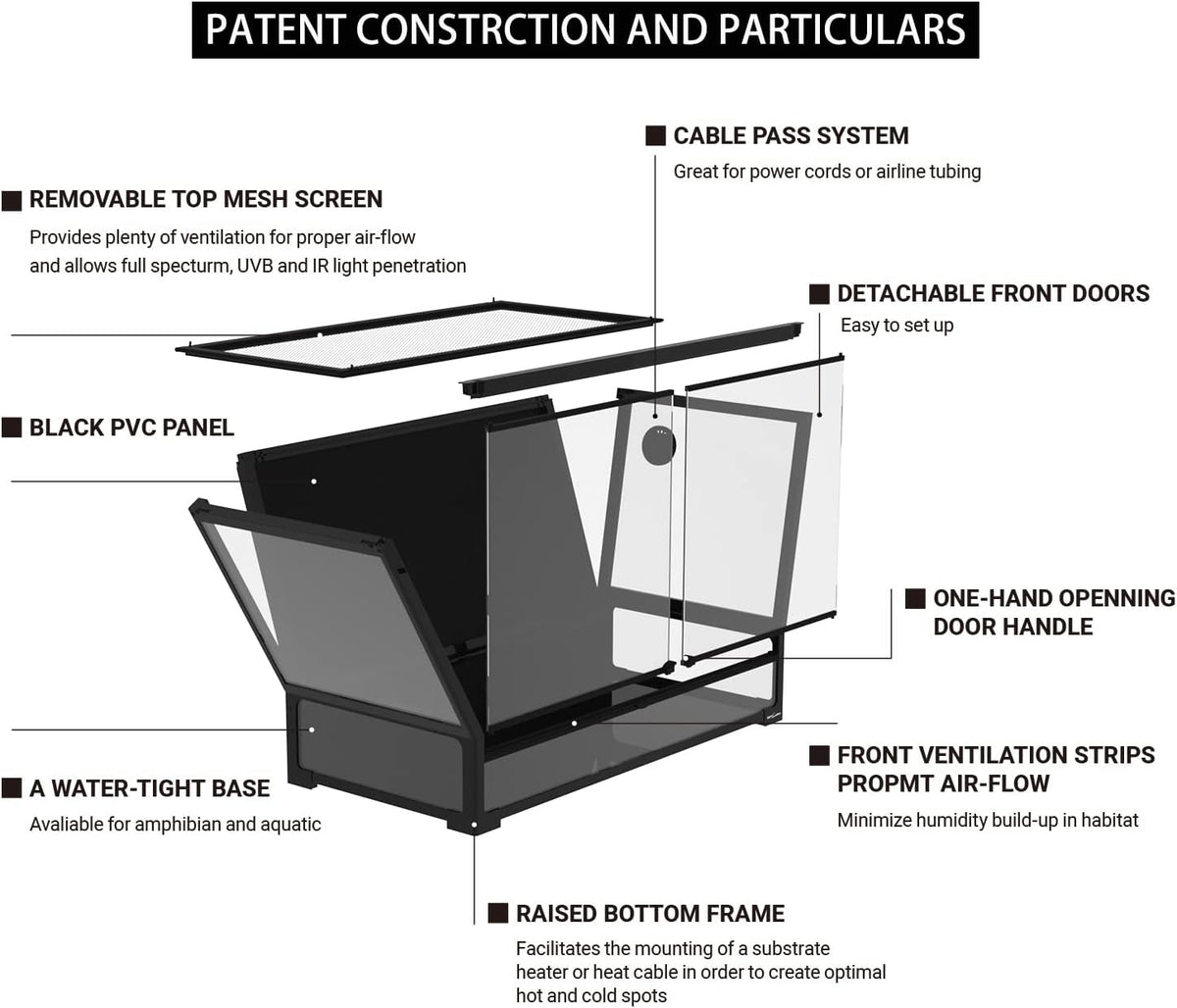 REPTI ZOO 50 Gallon Reptile Glass Tank Terrarium 2 in 1 Side Meshes - 36"W X 18"D X 24"H (60 Gallon) - image 2