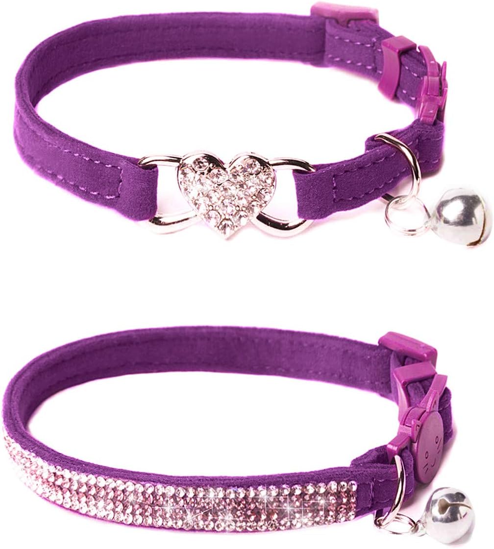 BoomBone Rhinestone Cat Breakaway Collar Pack of 2 Purple Kitten - Purple