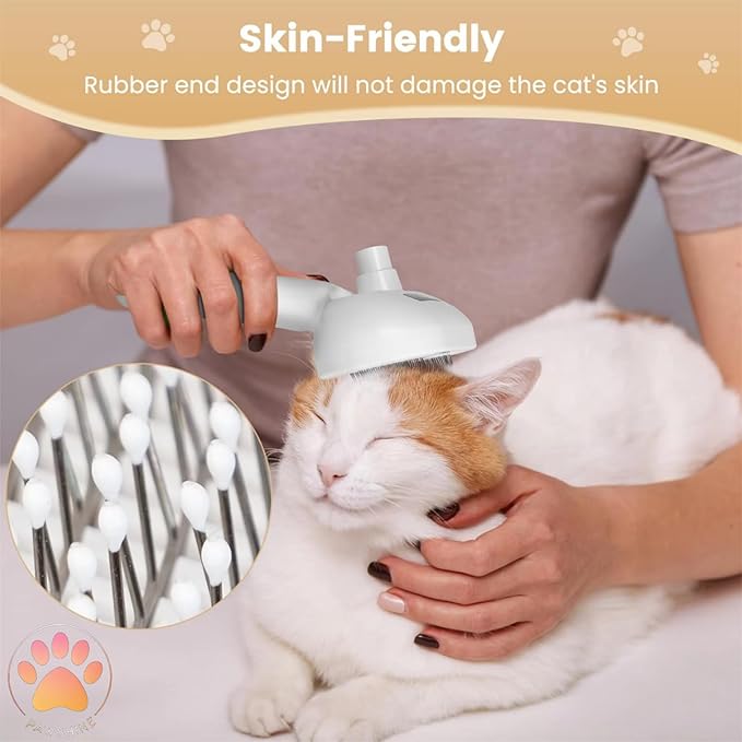 Cat steam brush – Effective Pet Brush for Indoor Cats, Steam Technology for Shedding, Mats & Grooming – Ideal cat brush indoor for Deep Cleaning (White)