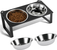 2 Set Elevated Cat Food Water Bowls - Black- 1pack