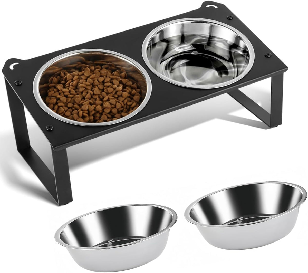 2 Set Elevated Cat Food Water Bowls - Black- 1pack
