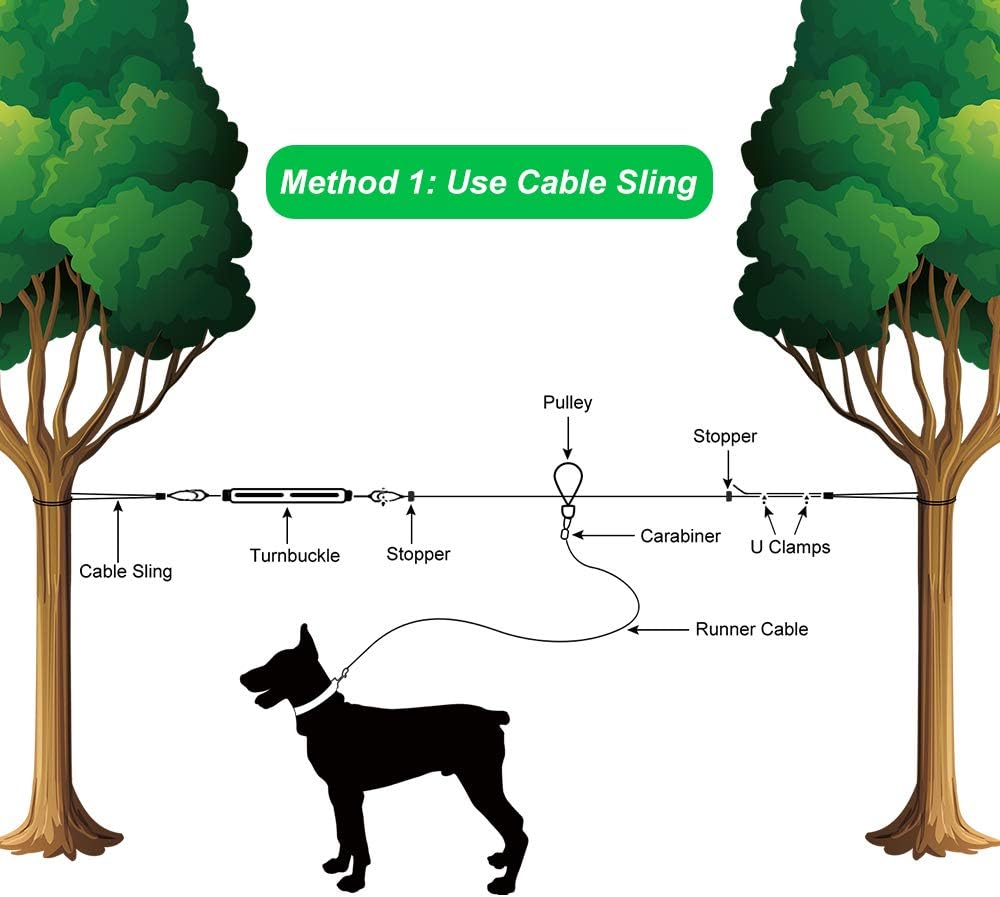 XiaZ Dog Tie Out Cable, Pet Lead for Yard, Camping, Outdoor - 50ft for 1 dog / Silver - image 3