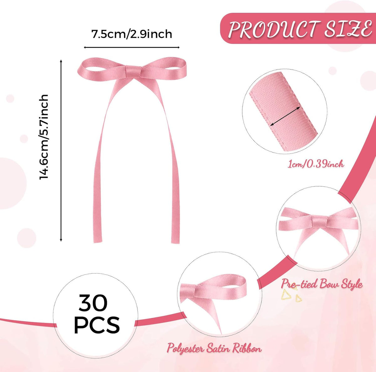 30 Pack Bow Cake Toppers Black Ribbon Bows for Cake Halloween Party - Rose Pink - image 2