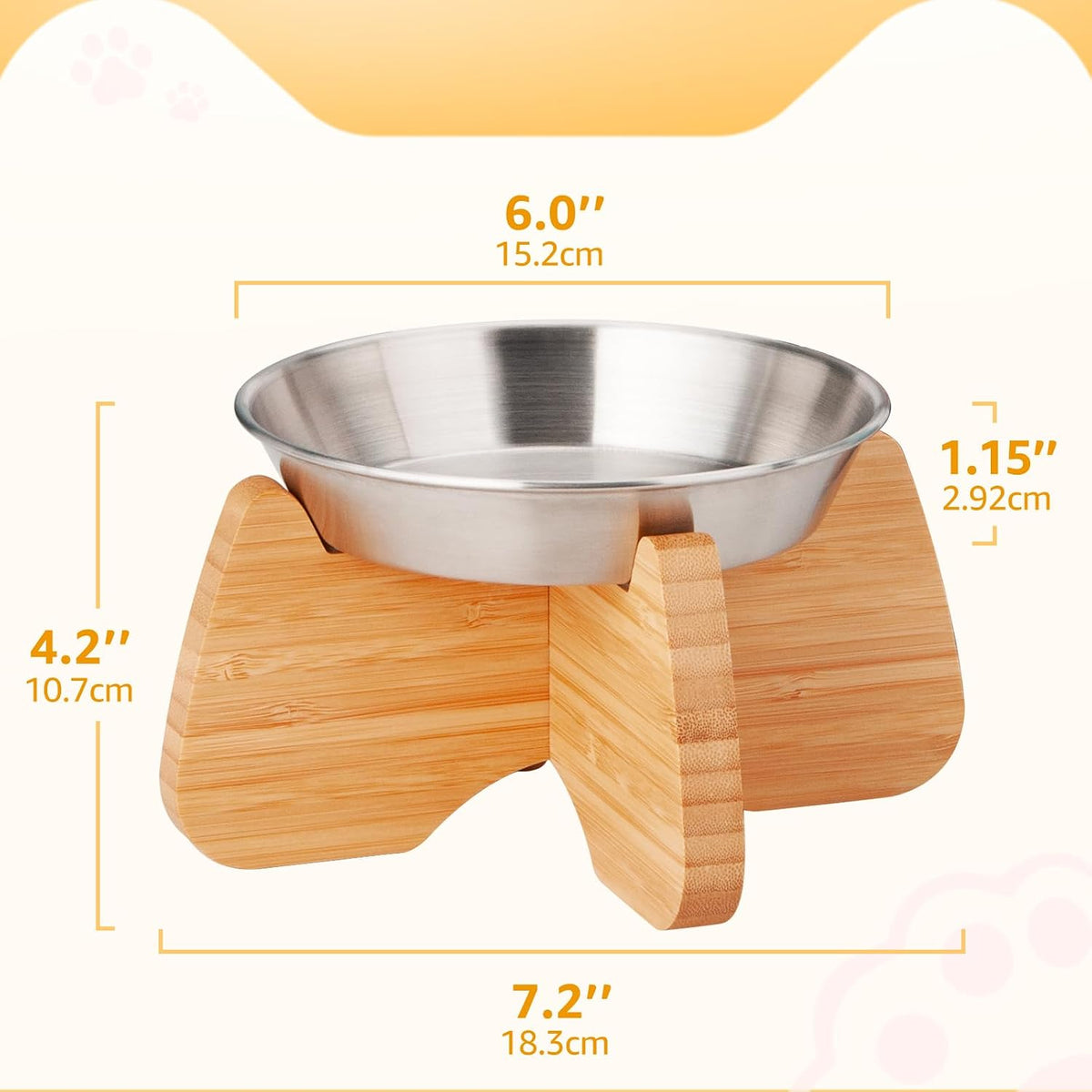 Raised Stainless Steel Cat Bowl with Bamboo Stand – Essentials for Cats - 2 PACK - image 3