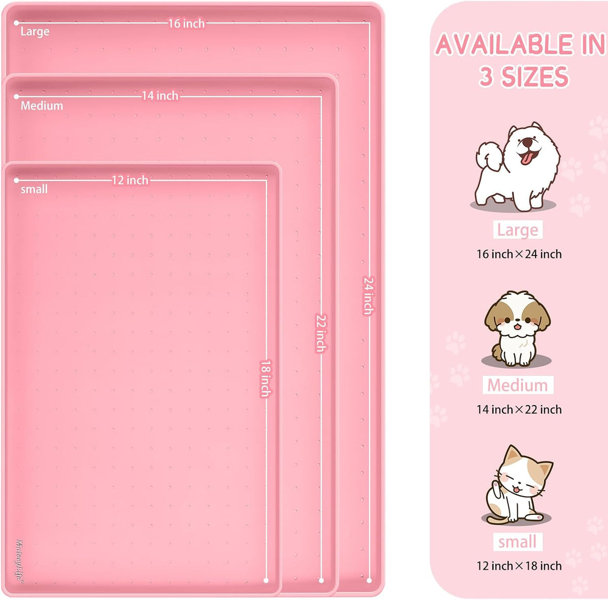 MateeyLife Silicone Cat & Dog Food Mat for Floors Waterproof - Pink / 24"L x 16"W - image 2