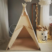 RONGFA cotton canvas kids teepee tent with pompom ball trim, floor mat and star light - view 9