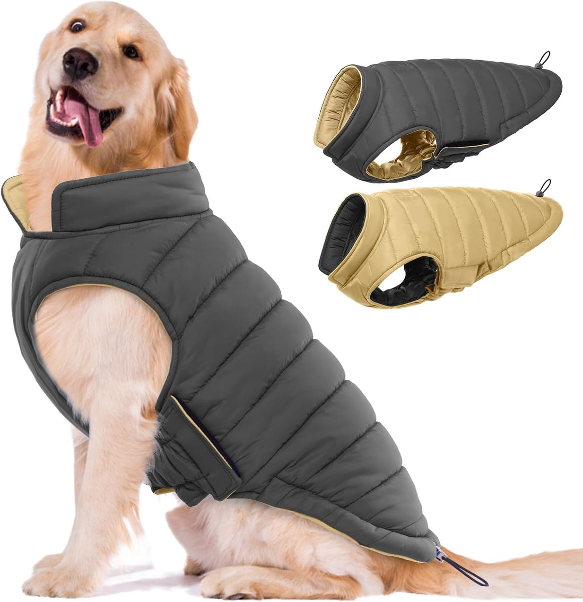 Lelepet Reversible Dog Coat Windproof Dog Jacket Lightweight Puffer - Extra Large / Gray
