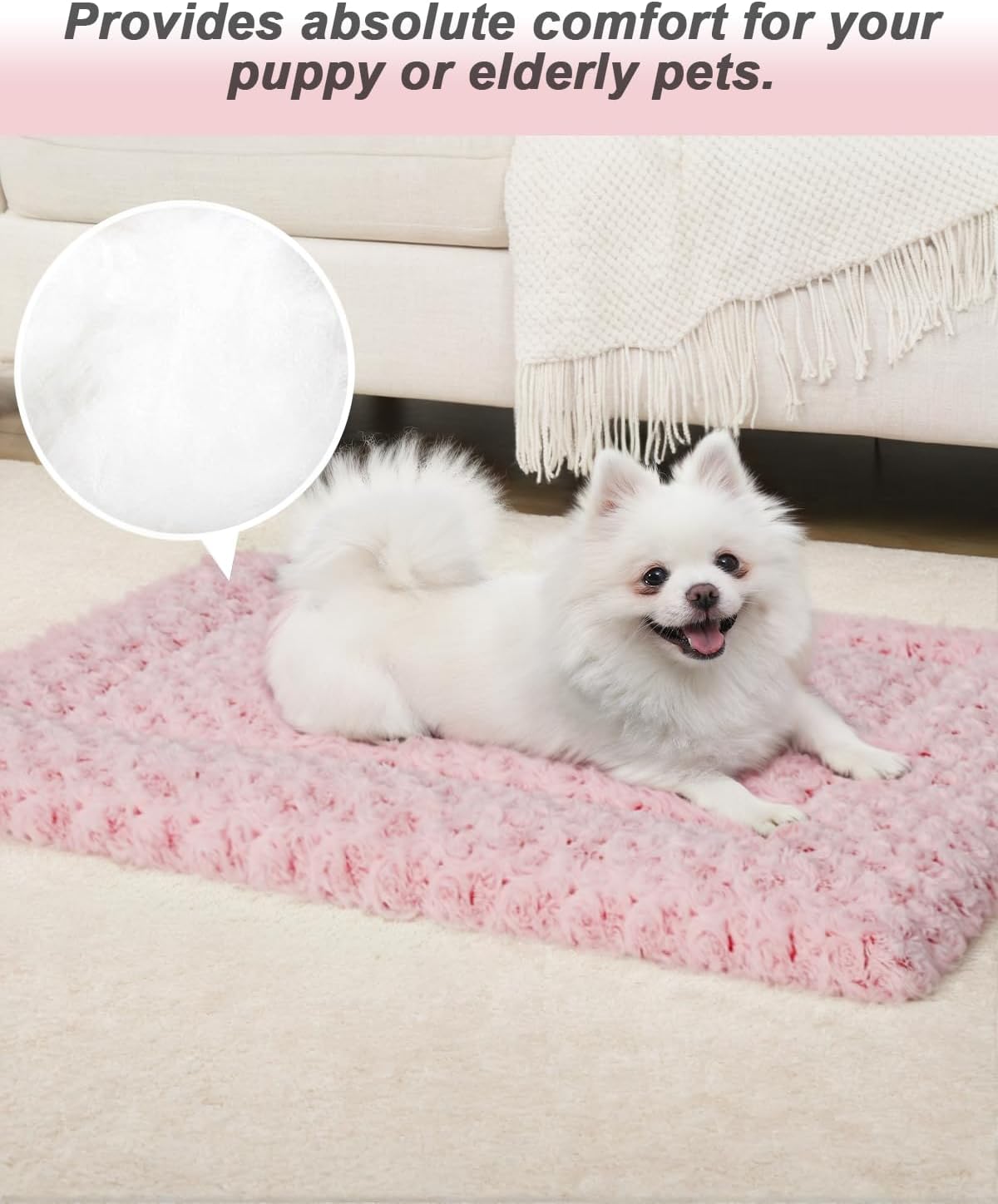 Exsnugy Washable Dog Bed Mat Medium Size Fluffy Pet Crate Pad 36x23 – Essentials for Dogs - Pink / 36.00" x 23.00" x 1.50" - image 2