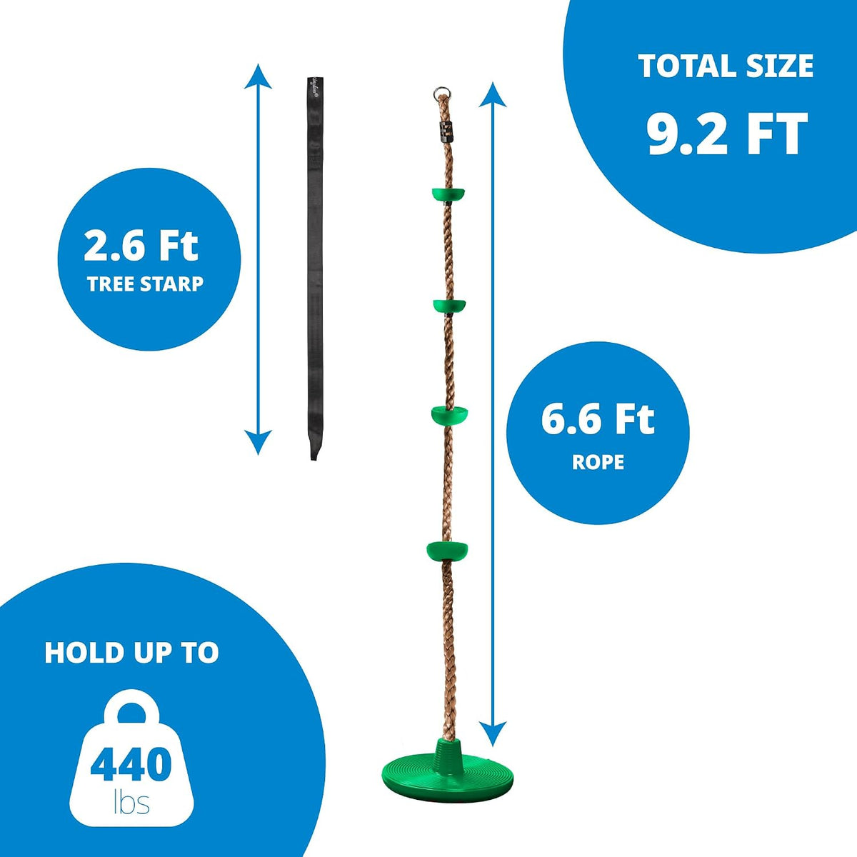 Jungle Gym Kingdom Tree Swing for Kids - Green Disc/Brown Rope Swing - image 2