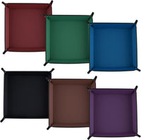 SIQUK 6 Pieces Dice Tray PU Leather Dice Rolling Tray Folding Square - Dark Red,dark Blue,violet,black,dark Green,coffee