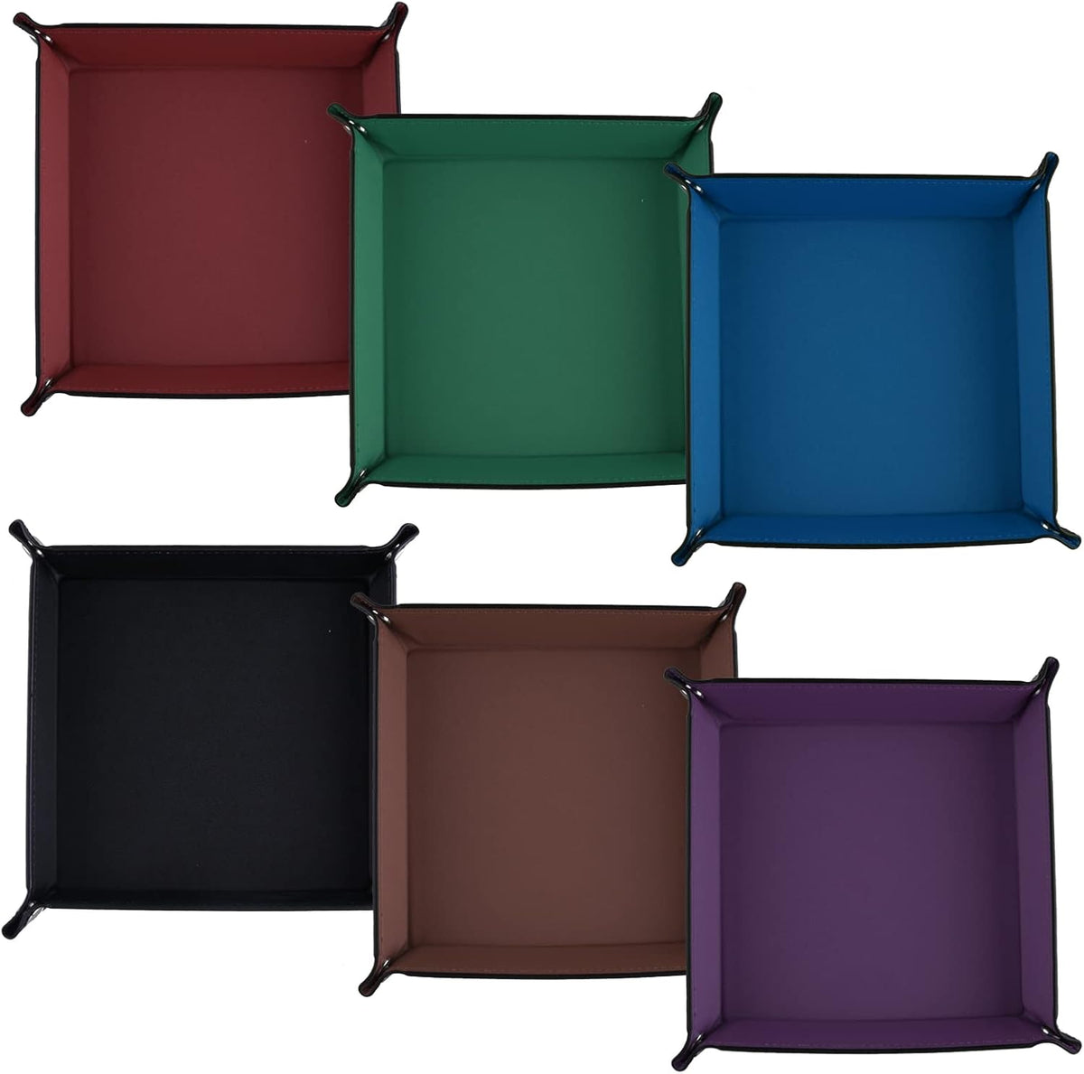 SIQUK 6 Pieces Dice Tray PU Leather Dice Rolling Tray Folding Square - Dark Red,dark Blue,violet,black,dark Green,coffee