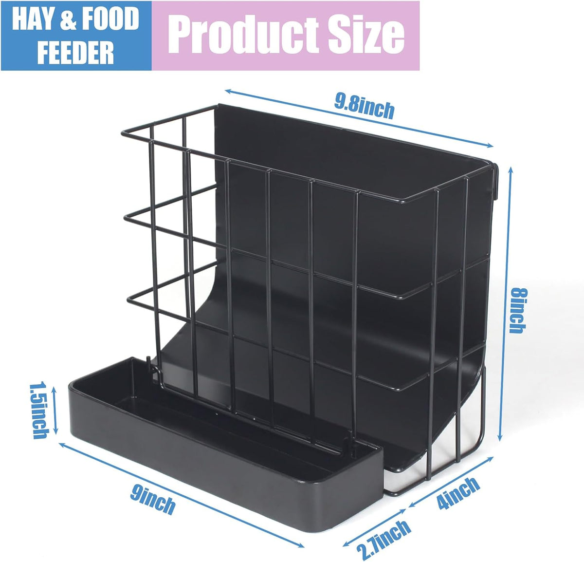 2PCS Rabbit Hay Feeder Guinea Pig Hay Feeder with Heavy-Duty Metal - Large / Black - image 2