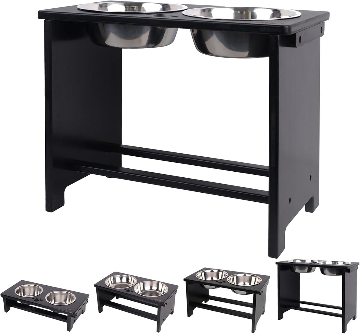 HTB Elevated Dog Bowls,Raised Dog Bowl Stand with 2 Stainless Steel Bowls,Elevated Raised Dog Bowls - X large-14"tall,48 Oz bowl / Black