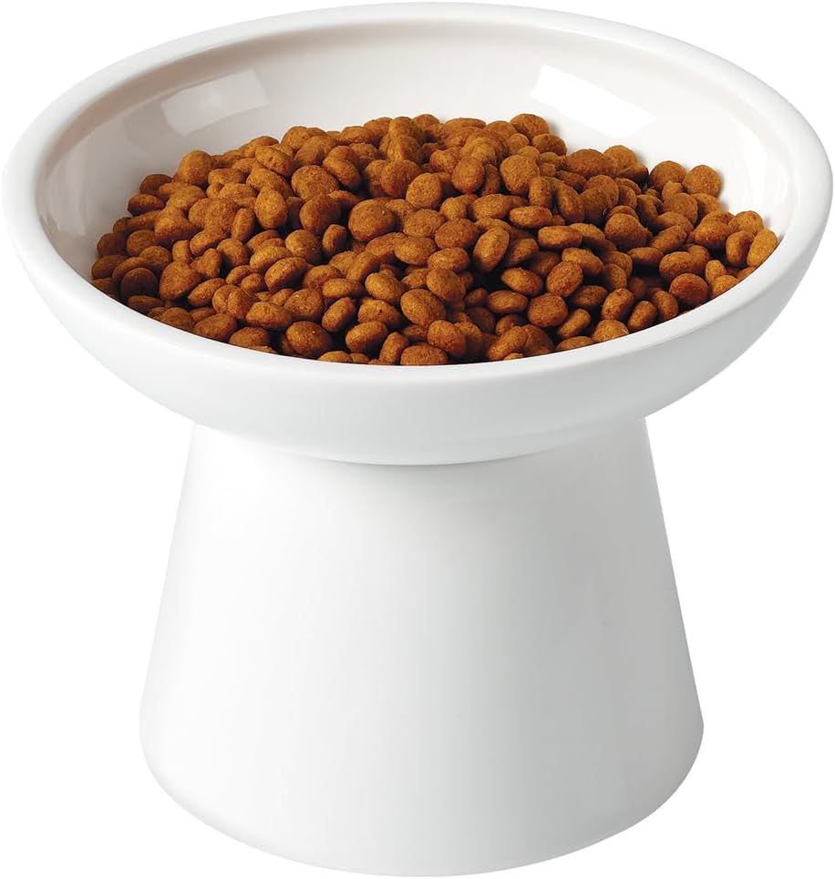 Elevated Cat Food and Water Bowls Set - Single (Food Bowl) / White