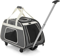 Petsfit Cat Carrier with Wheels, Removable Spinner Wheels - 23"L x 13"W x 14"H / Gray & White