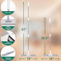 18" Professional Microfiber Mop Floor Cleaning System, Flat Mops with Stainless Steel Handle, 4 Reusable Washable Mop Pads, Wet and Dust Mopping for Hardwood, Vinyl, Laminate, Tile Cleaning (White)