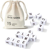 Crossword dice game with 15 acrylic letter dice and canvas pouch