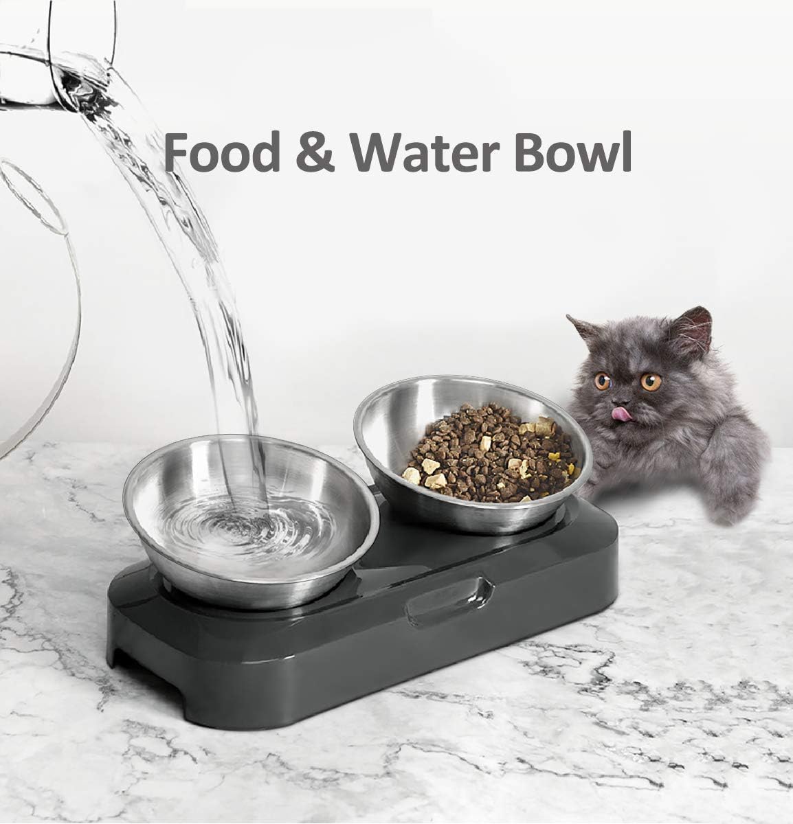 AYADA Raised Cat Food Bowl Stainless Steel 15 Degree Tilt – Essentials for Cats - Double - image 4
