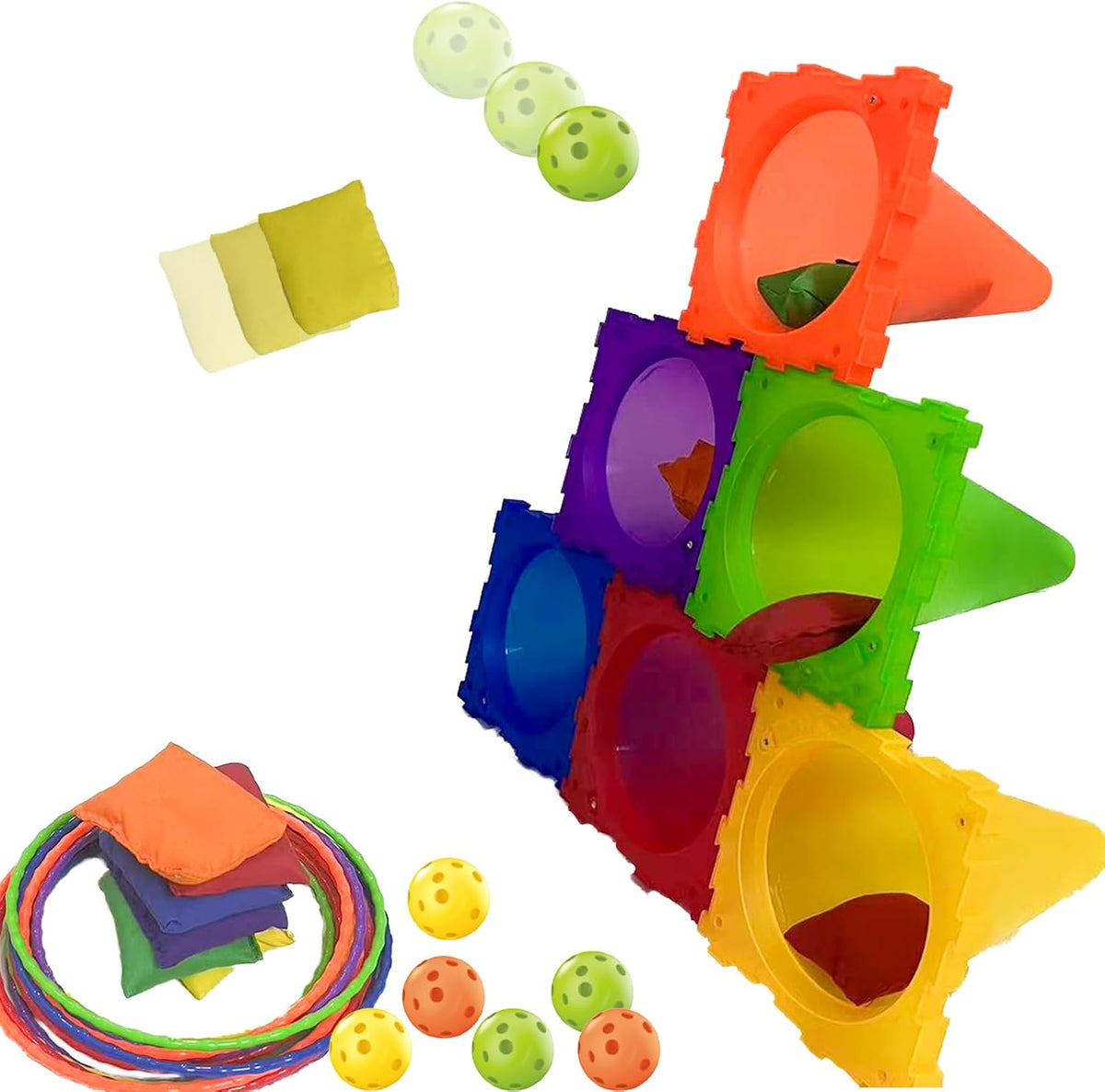 Aykzaqe outdoor games set for kids with traffic cones, colorful rings and bean bags - view 6