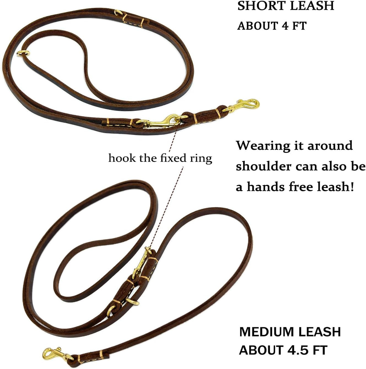 Multi Function 8ft Leather Dog Leash - Brown / 8ft*3/8inch - image 3