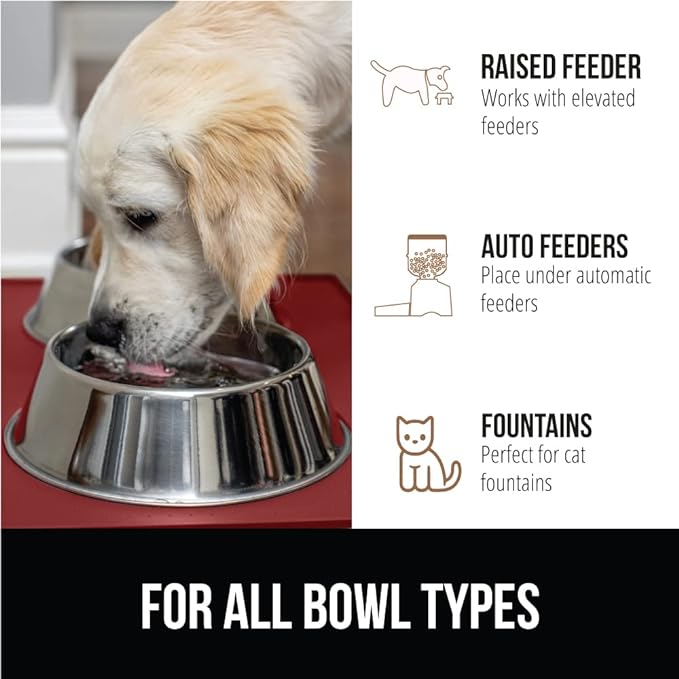 GORILLA GRIP 100% Waterproof Raised Edge BPA Free Silicone Pet Feeding Mat, Dog Cat Food Mats Contain Spills Protects Floors, Placemats for Cats and Dogs Water Bowl, Pets Accessories 23x15 Red