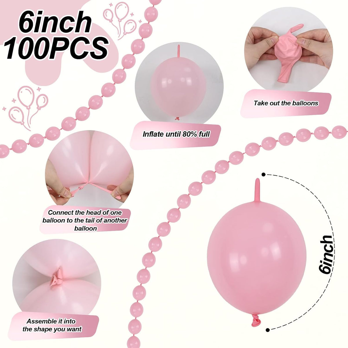 Pearl White Linking Balloons for Wedding Bride Shower Mermaid Party - Baby Pink / 10 inch - image 2