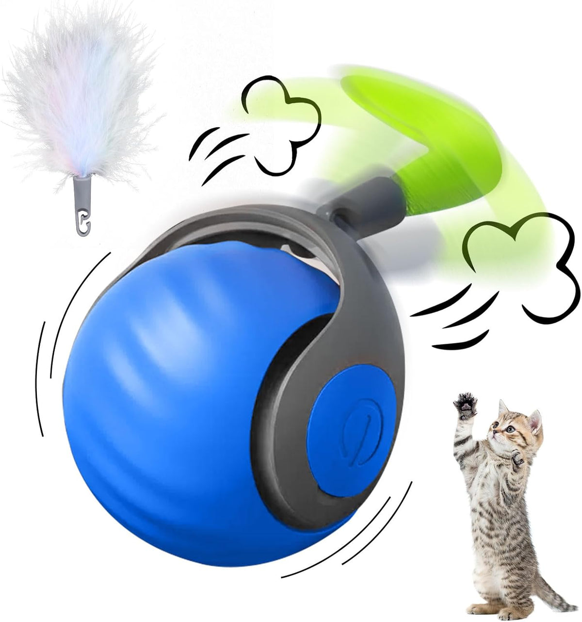 Interactive Cat Ball Toy with Feather - Blue