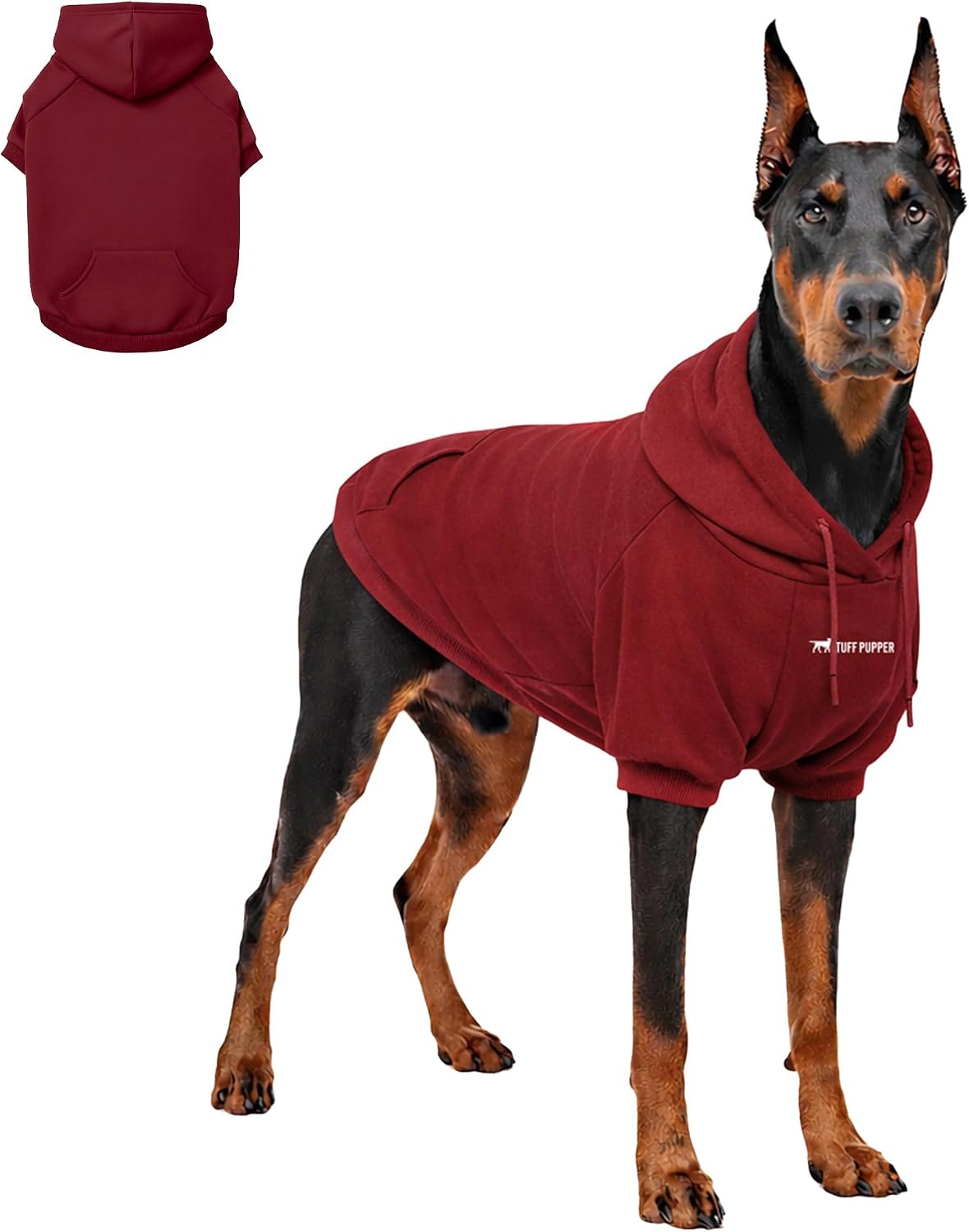 Tuff Pupper Dog Hoodie, Premium Quality Insulated Fabric - Crimson Red / XX-Large (80-115 lbs)